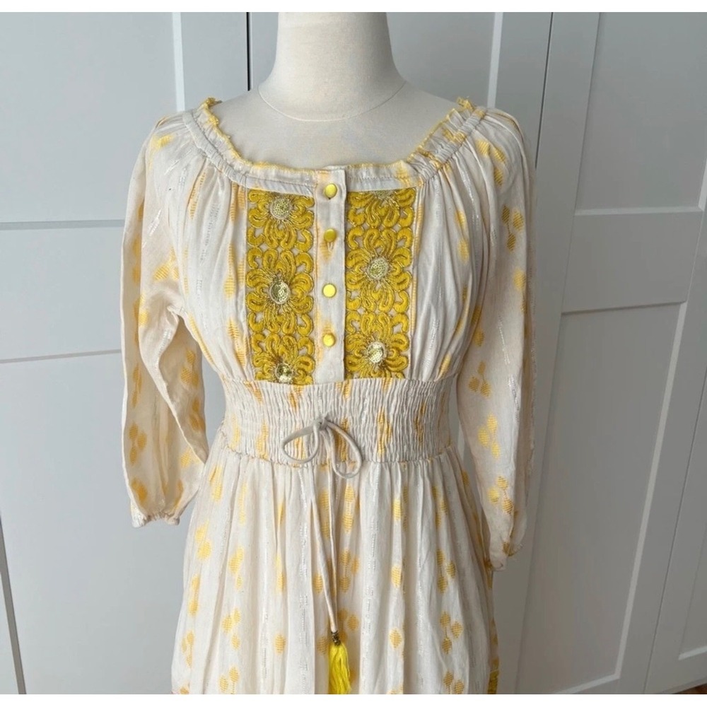 Anthro Me 2 Magic Embroidered 100% Cotton Peasant Tassel Boho Maxi Dress S - Picture 3 of 9